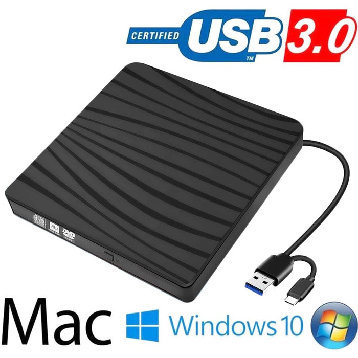 Doosl External CD DVD Drive, USB 3.0 Type-C CD DVD +/-RW Optical Drive for PC Laptop Desktop MacBook Mac Windows 7/8.1/10 Linux OS Apple, Black