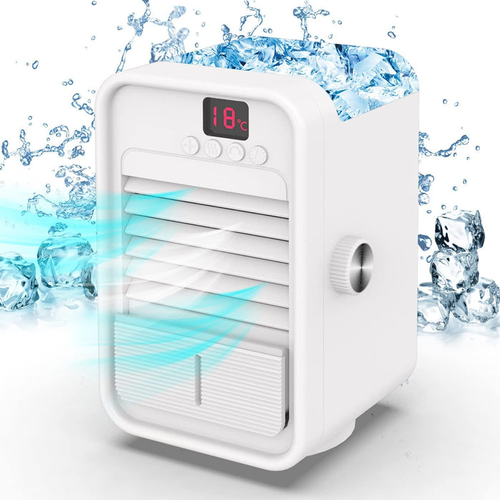 Air Conditioner Fan, Personal Air Cooler and Humidifier, 3 in 1 Mini Portable Evaporative Humidifier Air Freshener with 3 speeds& Colorful LED Light for Bedroom,Office,School,and Basement