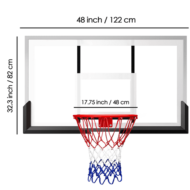 Wall Mounted Basketball Hoop, 48'' x 32'' Shatterproof Polycarbonate Backboard & Rim Combo for Indoor and Outdoor Use