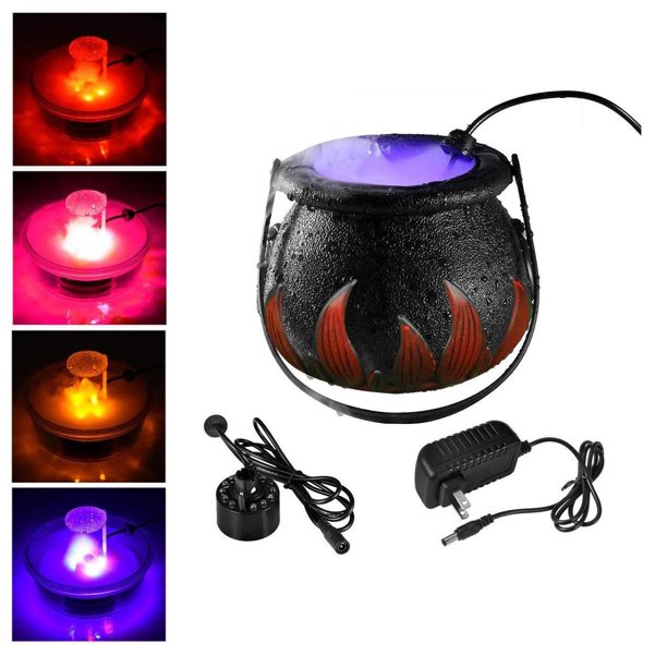 Halloween Witches Cauldron, Witch Pot Candy Holder Mist Maker Fogger with 12 Changing LED Light