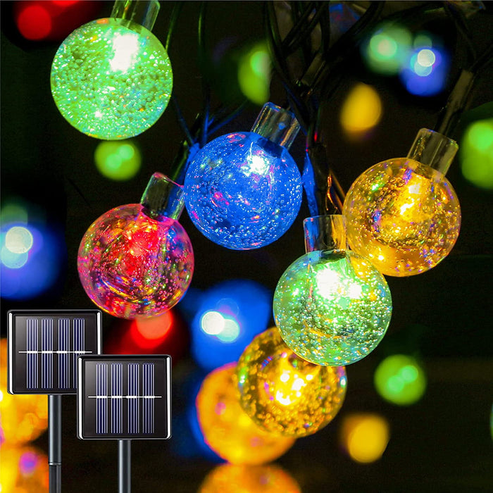 Solar Fairy String Lights with 8 Modes Outdoor, 21.3 Feet 30 LED Color Crystal Globe Lights, 8 Modes Solar Patio Lights for Garden, Fence, Tree, Wedding, Party Christmas Decor