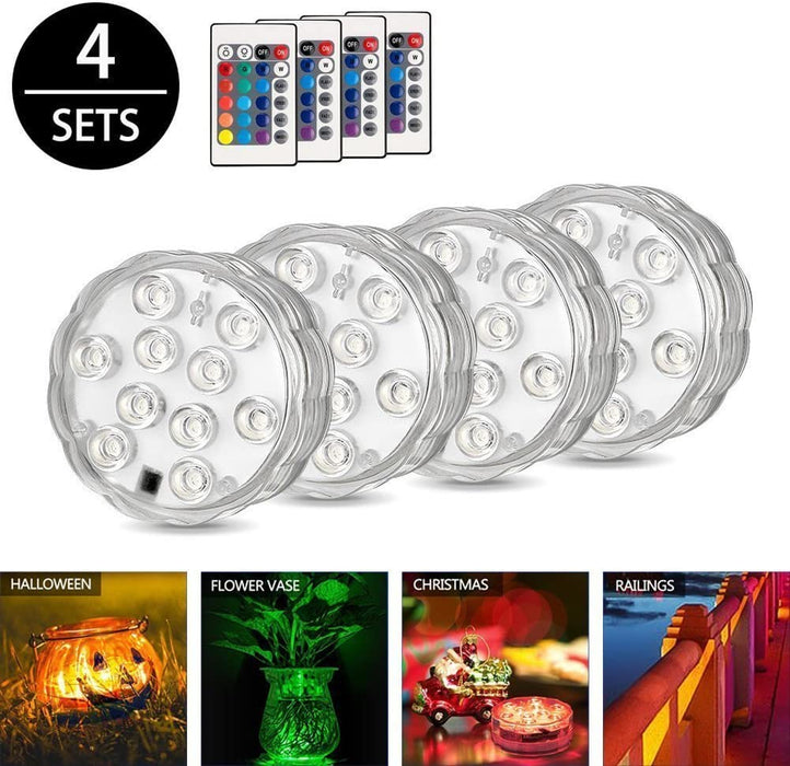 4 Pack Submersible LED Lights with Remote, Waterproof Bathtub Lights Battery Operated, Color Changing Decoration Light for Hot Tub, Pond, Pool, Foundation, Party