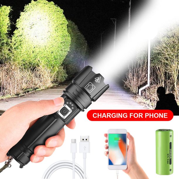 Powerful Flashlight 10000 Lumens,USB Rechargeable XHP70.2 Flashlights High Lumens LED Torch Powerful Tactical Flashlight 5 Modes, Zoomable with Power Display and USB Output for Emergency