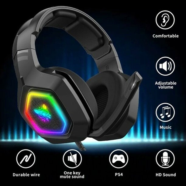 Stereo Gaming Headset, Over Ear Headphones for PS4, Xbox One, Nintendo Switch, PC, Mac & Laptop, with Noise Cancelling Microphone & LED Light, Black