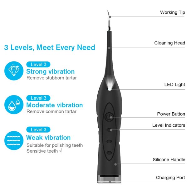 Xpreen Electric Calculus Remover With LED Tartar Scraper Stain And Plaque Remover With 4 Replaceable Cleaning Heads 3 Adjustable Modes Of Tooth Cleaning Tools