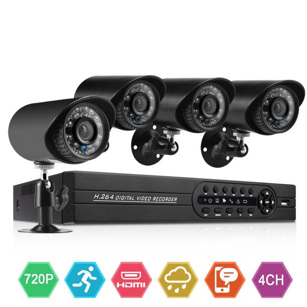 Security Camera System, 4pcs Security Camera Kit 4CH DVR Waterproof CCTV Surveillance Cameras with IR Night Vision Motion Alert Remote Access