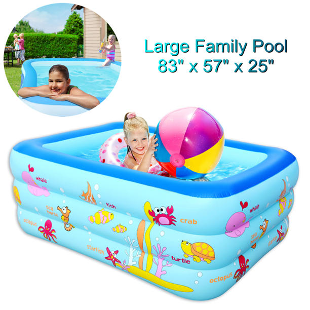 iFanze Inflatable Swimming Pool, 83" x 57" x 25" Three-Layer Rectangle Inflatable Pool