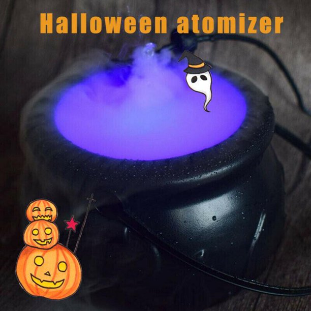 Halloween Black Cauldron Mist Maker Fogger, Smoke Fog Machine with 12 LED Color Changing for Halloween Theme Party or Prom Prop, Halloween Fog Machine