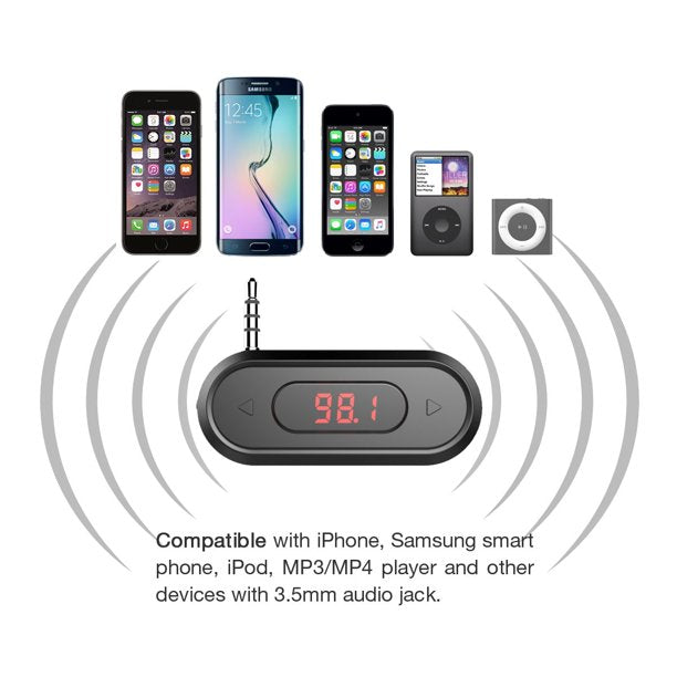 FM Transmitter, Doosl 3.5mm FM Transmitter Hands-free Calling Wireless Radio Car Kit, Compatible with iPhone, iPad, iPod, Samsung, HTC, MP3, MP4 and Most Devices with 3.5mm Audio Jack