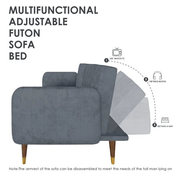 Vinmall Velvet Convertible Futon Sofa Bed Memory Foam Futon Couch Sleeper Sofa Grey