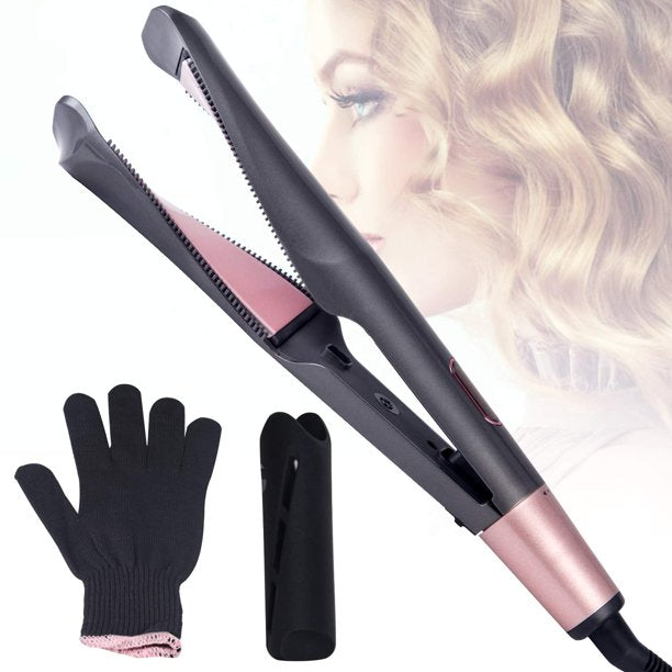 Hair Straightener and Curler, 2 in 1 Straightener and Curling Iron, Tourmaline Ceramic Twisted Flat Iron with LCD Display and Rotating Adjustable Temperature for Hair Styling