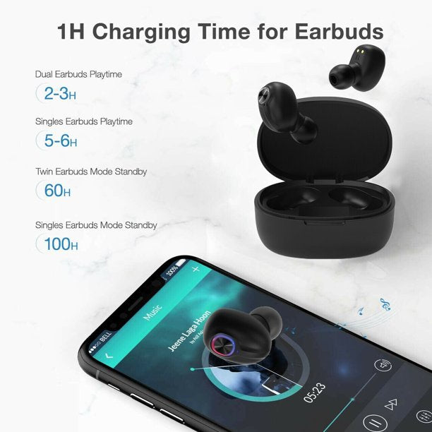 Bluetooth Earbuds 5.0 Bass True Wireless Headphones, Sports Wireless Earbuds Stereo Earphones, Built-in Microphone for iPhone, Samsung, Android Phone