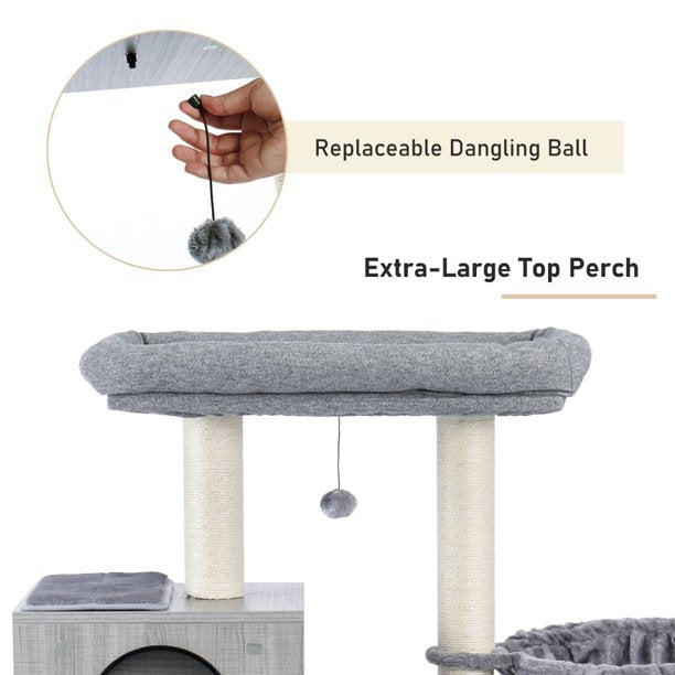 Vinmall Essentials Modern Cat Tower Cats Tree Varied Styles Activity Centre with Sisal Scratching Posts Nest Toy Ball Removable Washable Mats, Grey