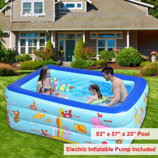 JoRocks Inflatable Swimming Pool, 83" x 57" x 25" Large Three-layer Rectangular Bathtub, Full-Sized Family Inflatable Pool for Kids, Adults, Outdoor, Backyard, Summer Water Party