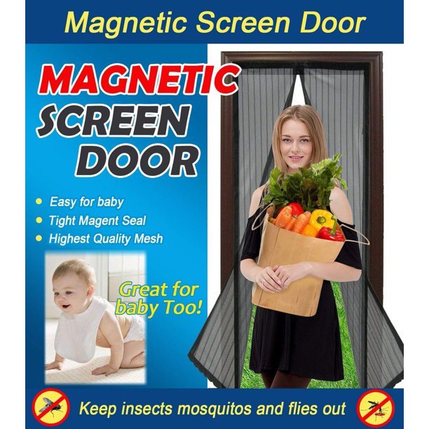 Magnetic Screen Door , Mesh Screen Doors with Net Reinforced Fiberglass Mesh Curtain Front Door with Magnet Black,39" x 82"