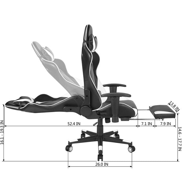 Vinmall Gaming Chair with Swivel & Lumbar Support, White & Black