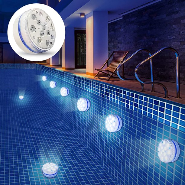 Submersible LED Lights, Full Waterproof Pool Lights for Inground Pool with Magnets, Suction Cups, Color Changing Underwater Lights for Aquarium Wedding Party (2 Pack)