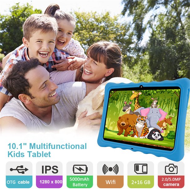 Doosl Kids Tablet, 10.1 inch WiFi Android 11 Tablet for Kids with 32GB Storage, HD Touch Screen, Parental Control, Learning Tablet with IWAWA Application, Children's Tablet with Blue Case