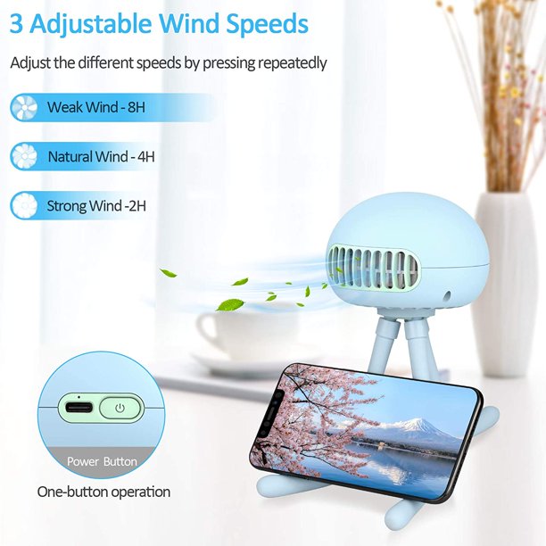 2000mAh Baby Stroller Fan, Portable Mini Handheld Car Seat Fan with Flexible Tripod Clip on Stroller Fan for Stroller ,Car Seat,Crib,Bike and Desktop, Blue