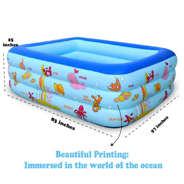 Inflatable Pool, Vinmall Inflatable Swimming Pool for Kids and Adults, 83" X 57" X 25" Oversized Thickened Family Swimming Pool for Kids, Toddlers, Adults, Outdoor, Garden, Summer Water Party