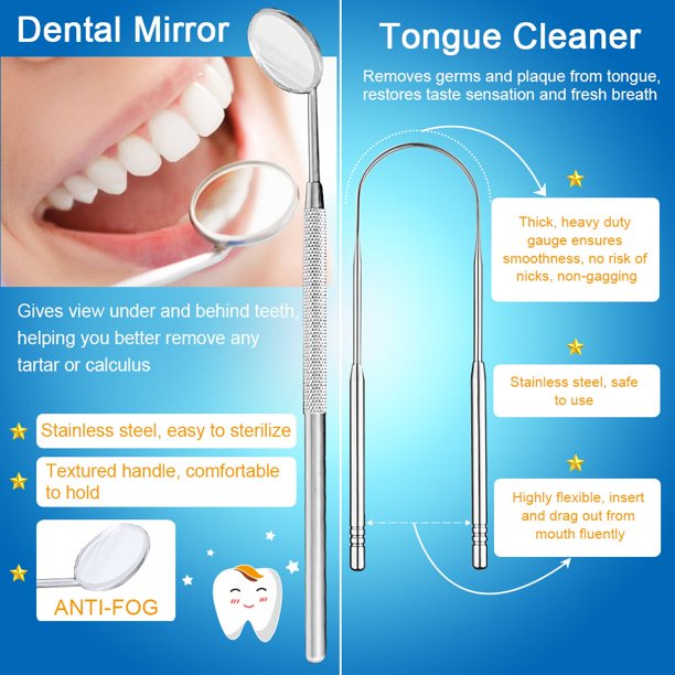 Tartar Remover for Teeth, Portable 5 in 1 LED Plaque Remover, Dental Tools Teeth Stain Remover, Dental Calculus Remover with Dental Floss Mirror and Tweezer