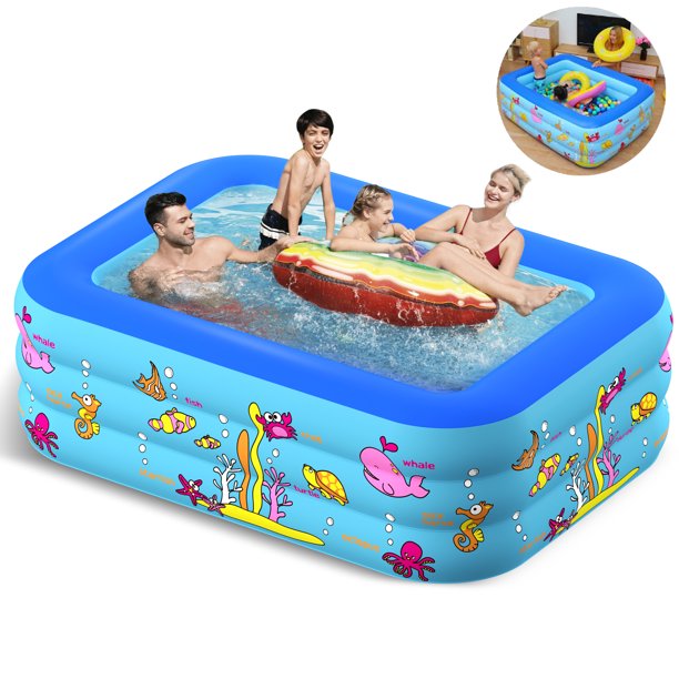 JoRocks Inflatable Swimming Pools, 83" X57" X25" Inflatable Pool for Adults Kids, Home Garden Swim Paddling Pool Bathing Tub for Summer Outdoor Gift, Blue, Rectangle