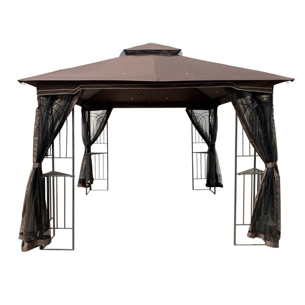 10'x10' Outdoor Patio Gazebo Canopy Tent With Ventilated Double Roof And Mosquito net, Detachable Mesh Screen On All Sides, for Lawn, Garden, Backyard and Deck, Brown