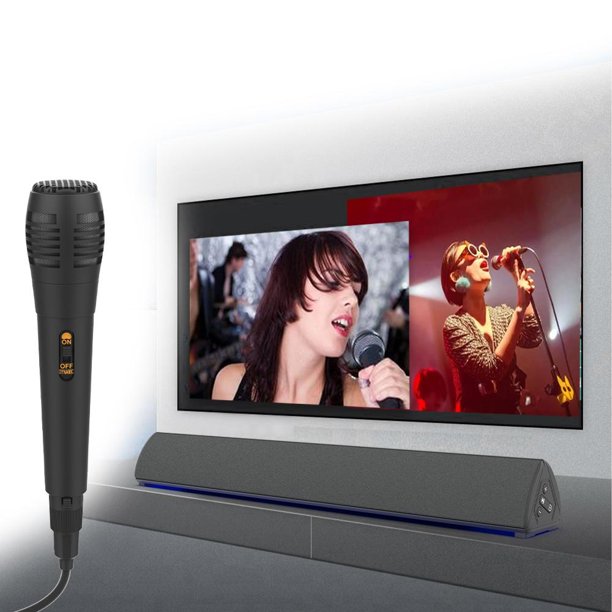 Doosl Sound Bar, Bluetooth TV Speaker with Karaoke Microphone & Remote, 4 Built-in Subwoofers, TF Play, FM Radio, Rechargeable, 20W Wireless Soundbar for TV Home