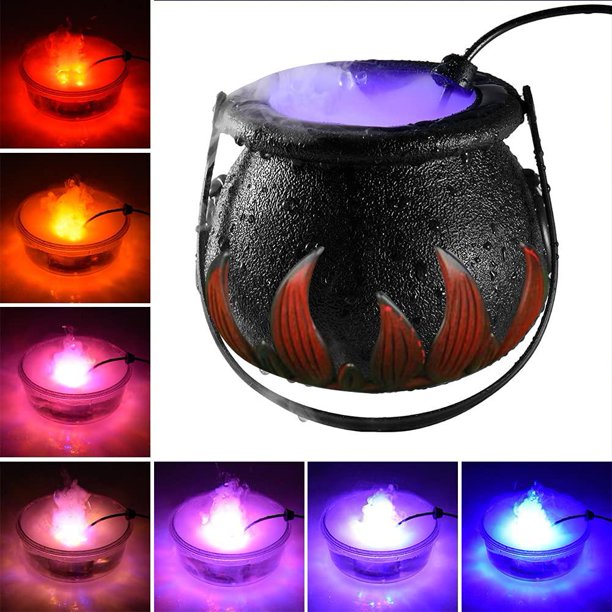 Halloween Cauldron with Mist Maker, Atomizer Witch Jar Lamp Punch Bowl with Muti-Color 12 LEDs Light Change Fogger Mist Maker Mini Candy Cauldron Decor - Zinc Alloy