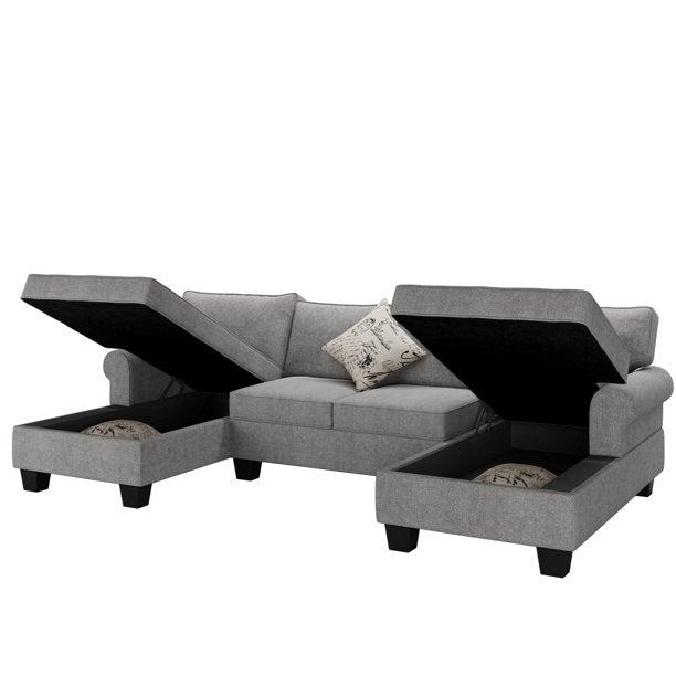 Vinmall Modular Sectional Sofa U Shaped Couch with Reversible Chaise & Ottomans, Gray