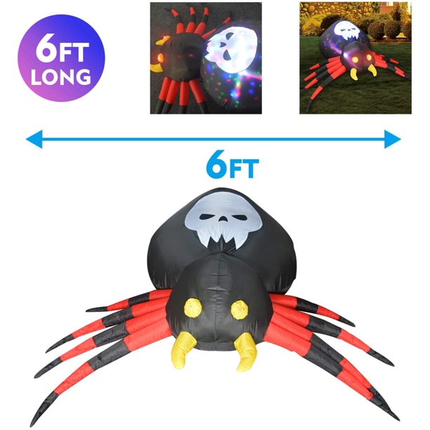 6 Feet Wide Halloween Inflatable Outdoor Spider With Magic Light, Inflatable Courtyard Decoration Gap, Built-In LED Light, Inflatable Halloween Spider Suitable For Holiday, Party, Yard, Garden, J1