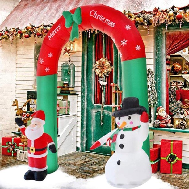 2.4M/8Ft Christmas Inflatable Arch with Santa Claus And Snowman Cute Outdoor Indoor Garden Yard Party Inflatable