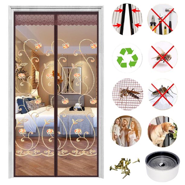 Magnetic Screen Door,Magnet Patio Door with Full Frame Hook & Loop,Auto Closer Fits Door Size up to 35"x82"