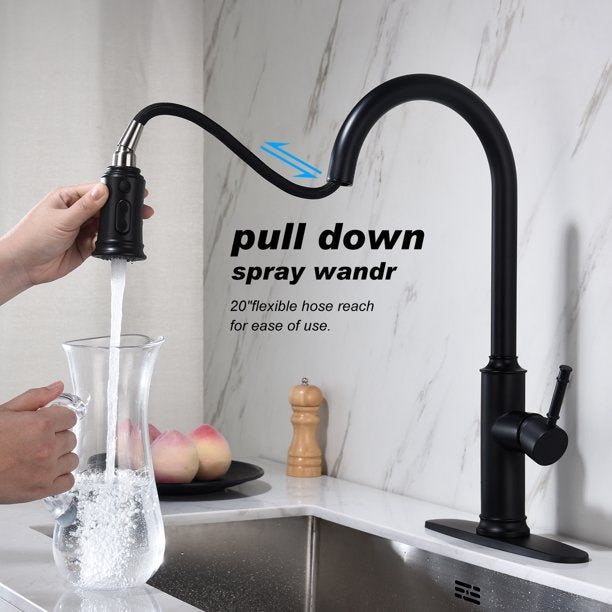 Vinmall Kitchen Faucet with Pull Out Spraye ,Black,S1