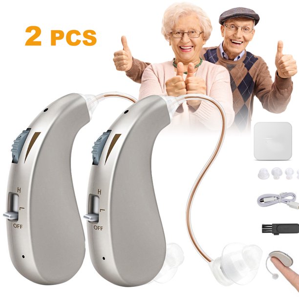 Vinmall Hearing Aids for Ears, Rechargable Hearing Amplifier to Aid and Assist Hearing of Seniors Noise Canceling for Mild, Moderate Hearing Loss,White,2 Pack