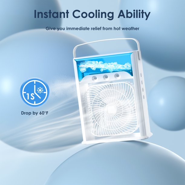 Portable Air Cooler, Personal Evaporative Conditioner with 7 Night Light Modes and USB 3 Wind Speeds , Desktop Cooling Fan for Home, Room, Office, Car, Camping Tent