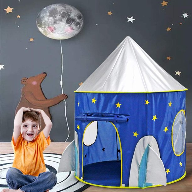 Kids Play Tent, Spaceship Rocket Tent Children's Pop Up Tent Indoor Playhouse Tent with Carry Bag for Boys Girls Toddlers Indoor and Outdoor Plays