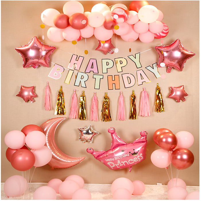 Melliful Pink Happy Birthday Balloons Decoration Set 50pcs