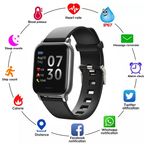 Doosl Smart Watch for Android and iPhone, Doosl Fitness Tracker Health Tracker IP68 Waterproof Smartwatch for Women Men,Black