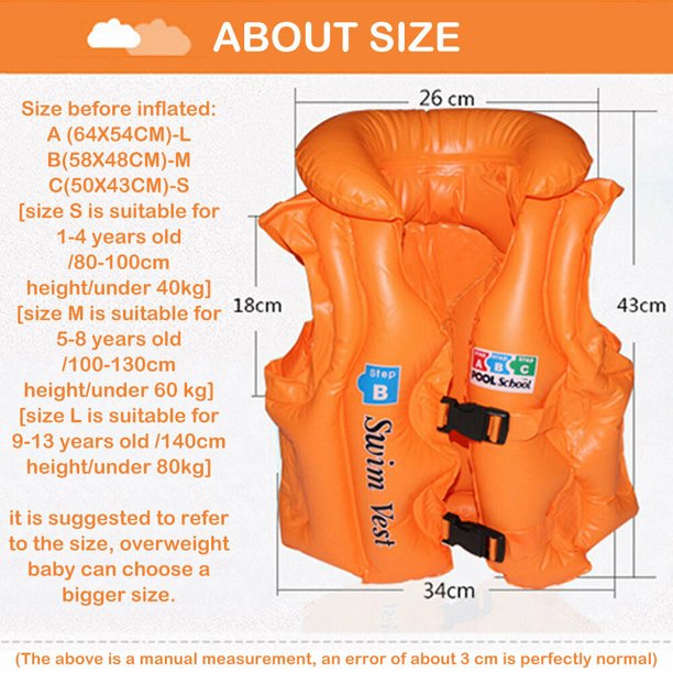 Vinmall Life Vest, Inflatable Swimming Jackets For Kids 50 To 90 Lbs, Swim Vest Suitable For Water Sports Enthusiasts, Surfing, Boating, J01