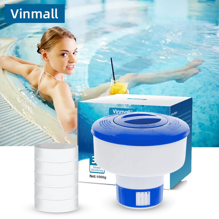 Vinmall 3" Chlorine Tablets for Pool, Included 5" Chlorine Floater, 2.2 LBs Chlorine Tablets for Swimming Pool Spa Hot Tub Cleaning