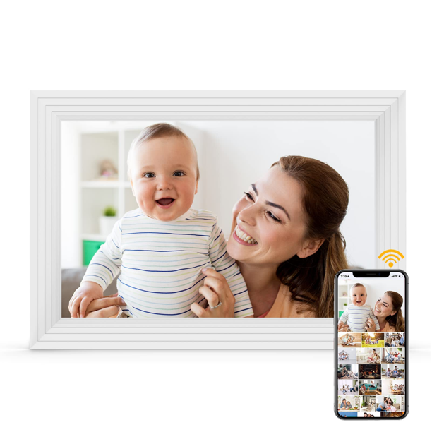 Doosl large Digital Photo Frame, 10'' Picture Frame with HD IPS Display, 16GB, Touchscreen, WiFi Smart Photo Frame, Auto-Rotate & Easy Setup(White)