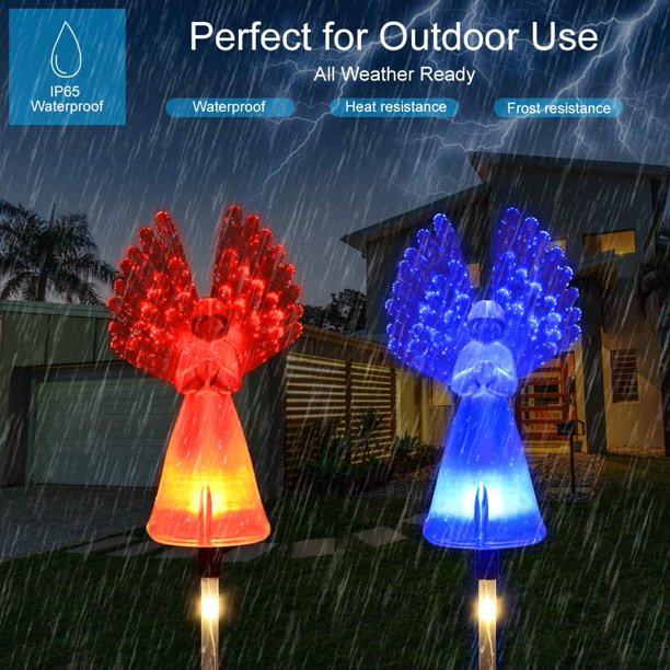 Solar Powered Angel Lights, 2 Pack Angel Solar Lights Outdoor Garden, Eternal Light Angel with 7 LEDs for Cemetery Grave Decorations, Memorial Gifts, Christmas Yard Art, Sympathy Gifts