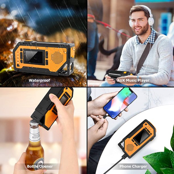 (2022 Newest) Emergency Radio Weather Alert Radio Solar Hand Crank Radio AM/FM/NOAA Weather Radio for Household and Outdoor, LED Flashlight, Earphone Jack, Bottle Opener