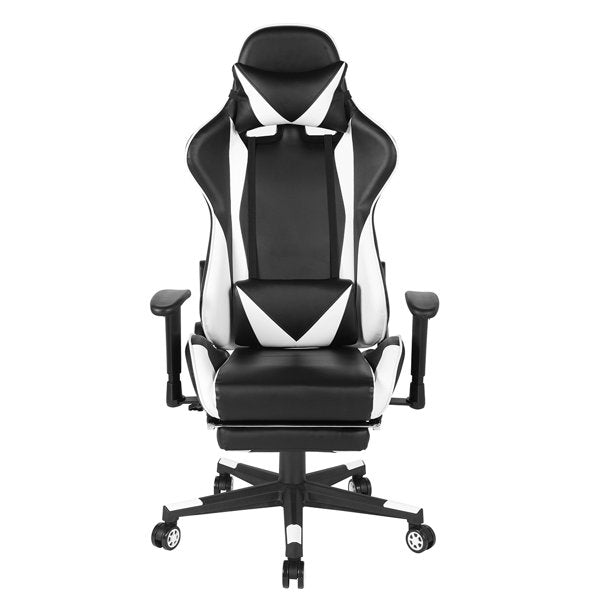 Vinmall Gaming Chair with Swivel & Lumbar Support, White & Black