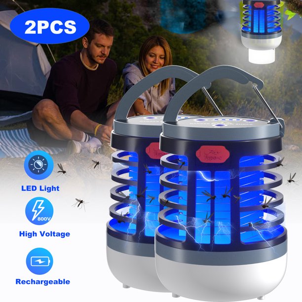 Vinmall Bug Zapper Outdoor with Led Light, Electric Mosquito Repellent Pest Control Waterproof UV Cordless Bug Zapper , Rechargeable Insect Fly Trap For Outdoor, Indoor, Camping, Emergency, 2Pcs