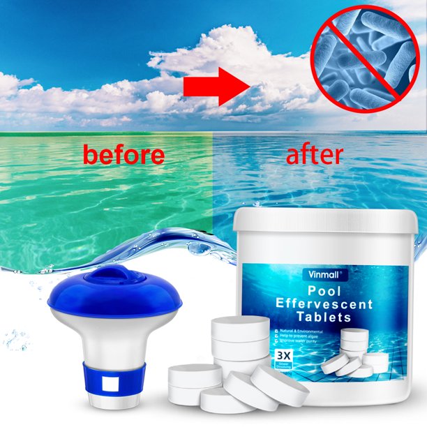 180Pcs Pool Chlorine Tablets, Chlorine Tablets with Floating Chlorine Dispenser, for Swimming Pool, Spas and Hot Tubs Cleaning, White