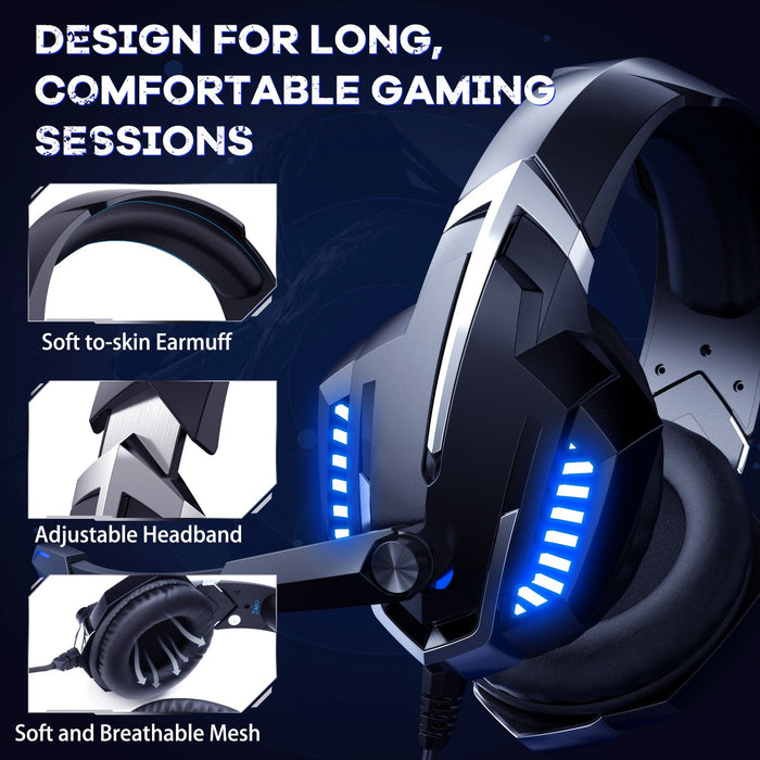 ONIKUMA Gaming Headset for PS4, Over-Ear Noise Cancelling Headphones with Breathable Ear Pads & Surround Sound Glowing LED Light, Game Headset for Xbox One Nintendo Switch Laptop Mac PC