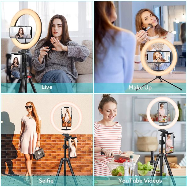 Doosl 10" LED Selfie Ring Light with 63" Extendable Tripod Stand & Phone Holder, 6500K Dimmable LED Circle Lights for Live Streaming & YouTube Video Photography