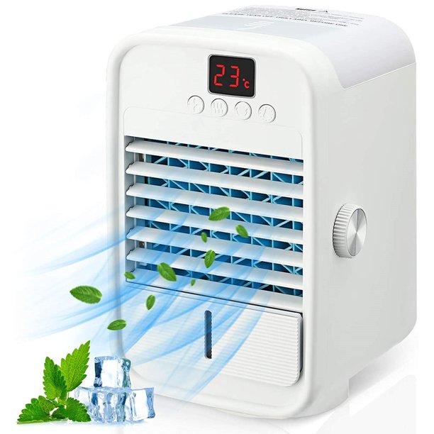 Personal Air Cooler, Air Conditioner Fan with Evaporative Humidifier Desk Fan, 2 in 1 120° Wide Angle Swing Head Temperature Display Fan for Home, Office, and Bedroom